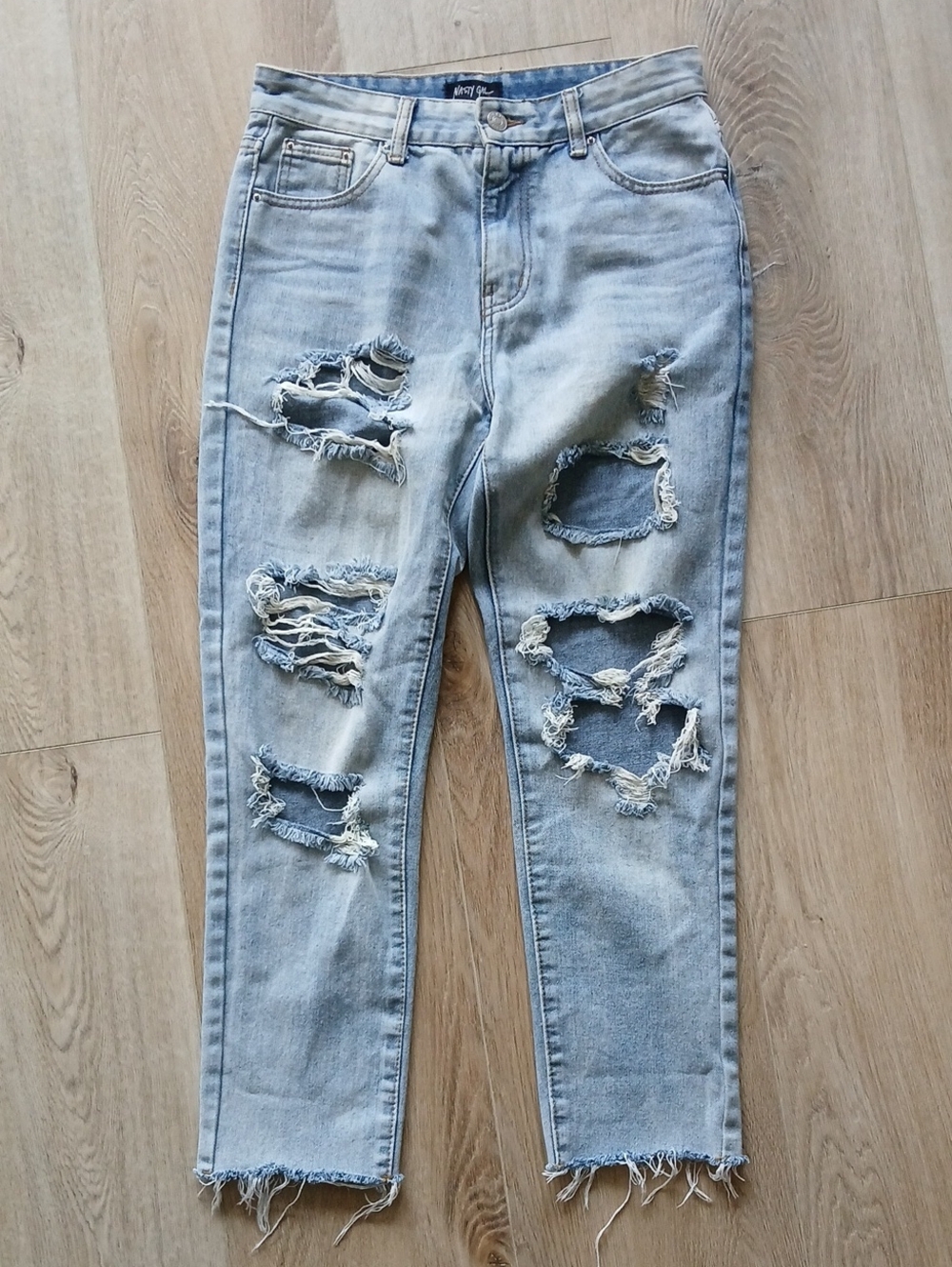 Nasty Gal Light Blue Ripped Boyfriend Jeans 10 Uk